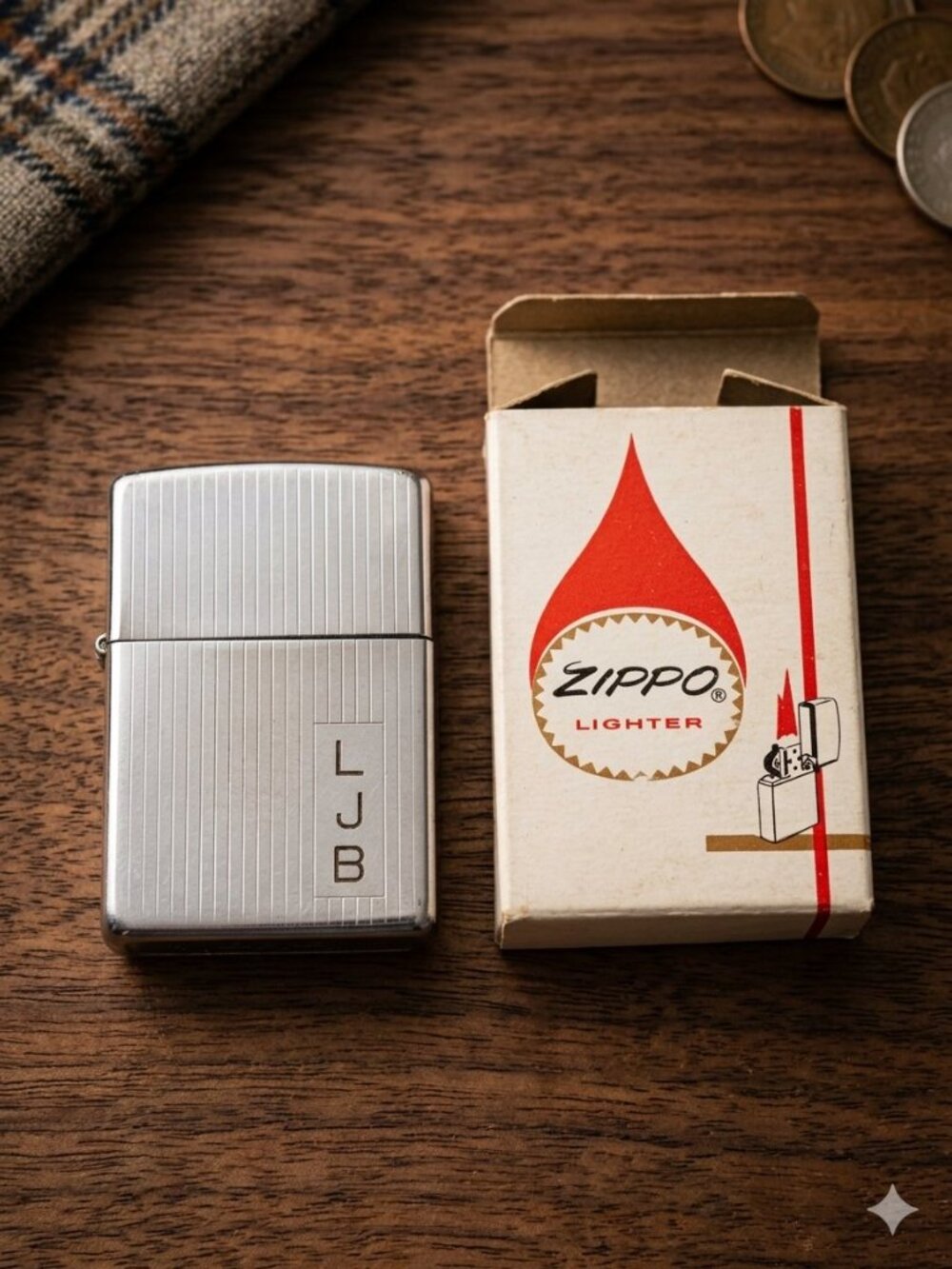 Zippo Vintage Monogrammed Polished Chrome Lighter with Original Box